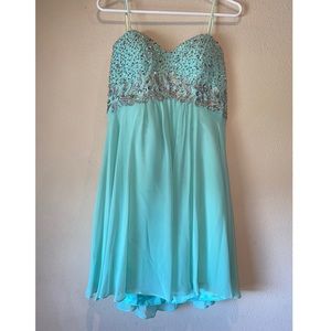Mint Short Strapless Prom Dress Size 8